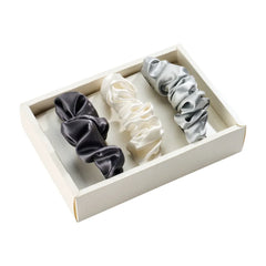 Blissy Scrunchies in White, Gray, and Silver