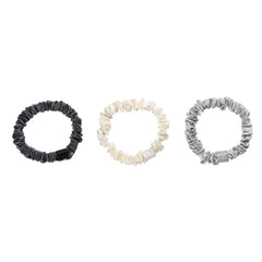 Blissy Skinny Scrunchies in White, Gray, and Silver