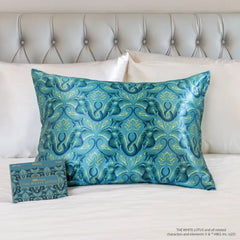 Pillowcase in White Lotus and Emerald Jungle, Queen Size