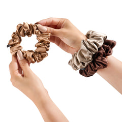 Blissy Scrunchies in Taupe, Cinnamon, and Brown