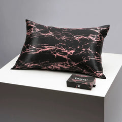 Pillowcase in Rose Black Marble, Queen Size