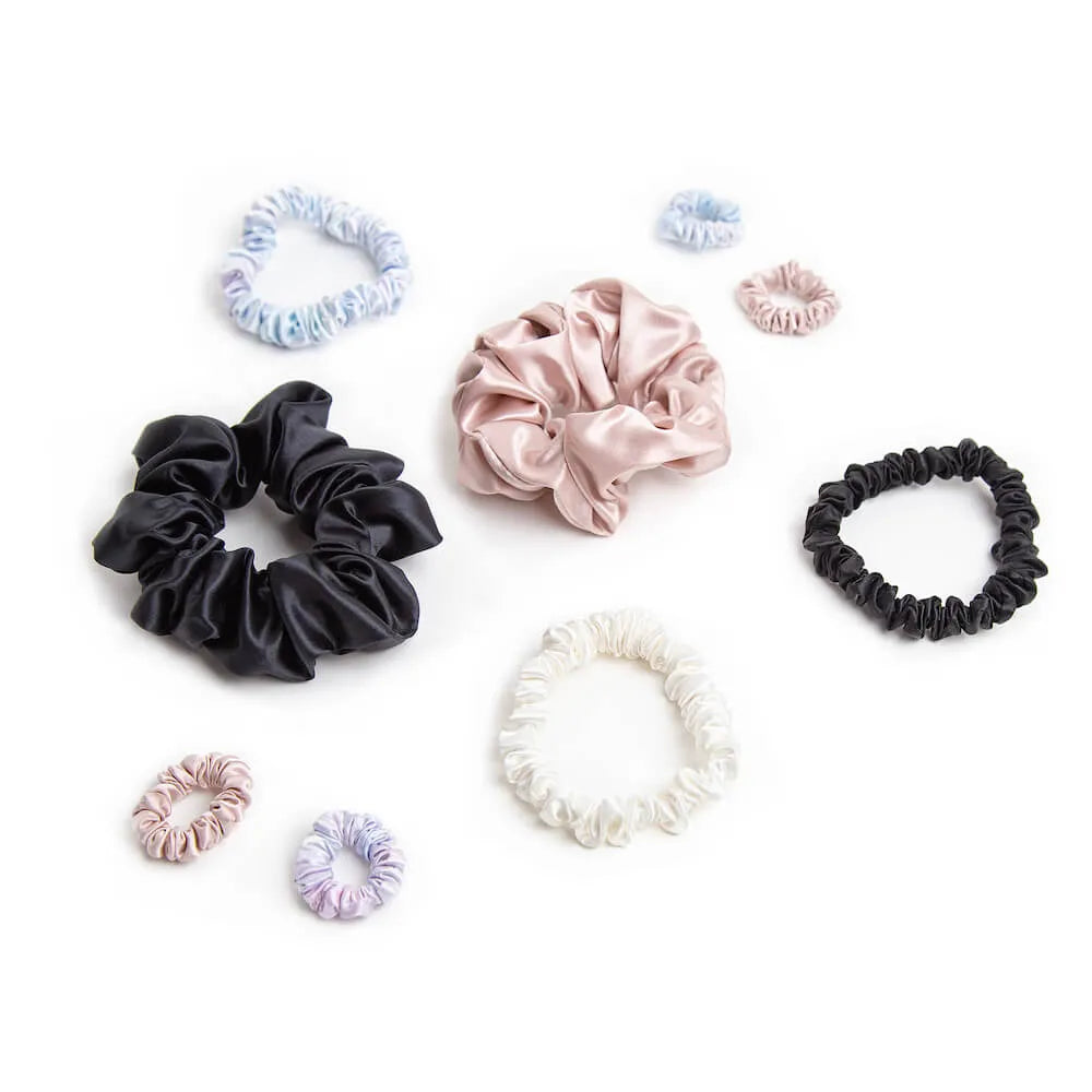 Blissy Scrunchies 9-Piece Set in Black, White, Pink, and Tie-Dye