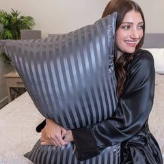 King Pillowcase, Grey Striped
