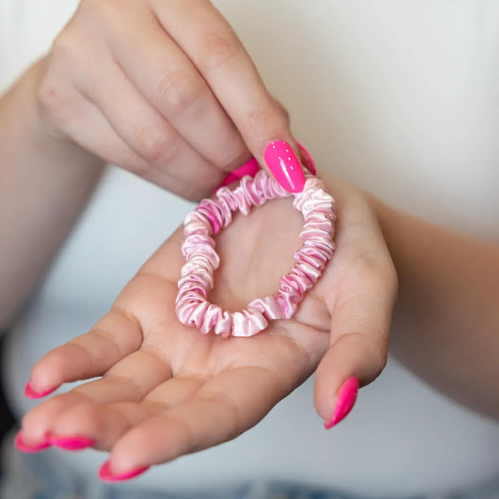 Blissy Skinny Scrunchies in Pink Tie-Dye