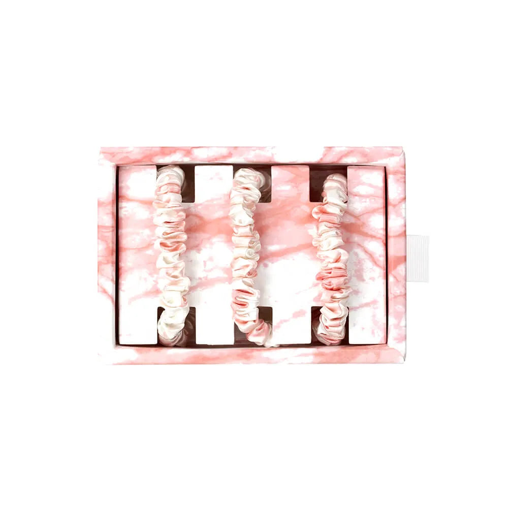 Blissy Skinny Scrunchies in Rose White Marble