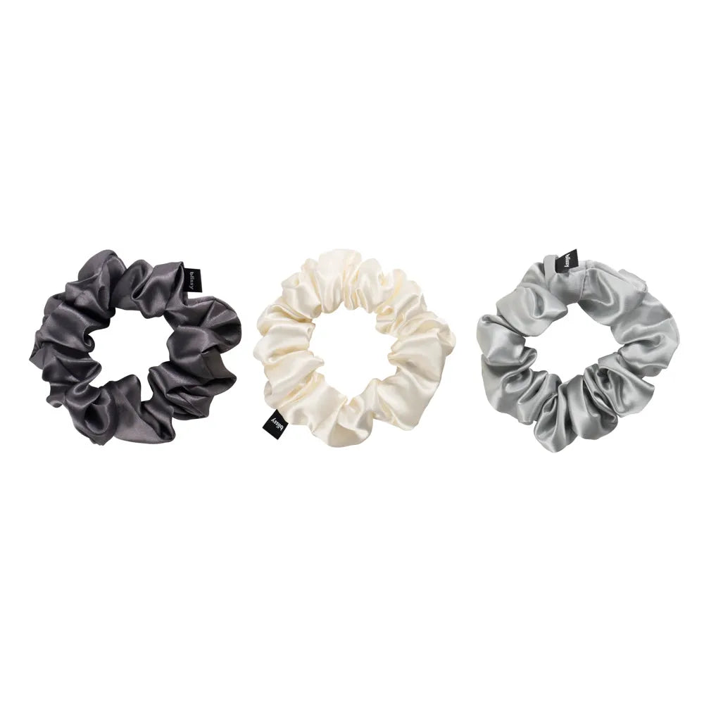 Blissy Scrunchies in White, Gray, and Silver