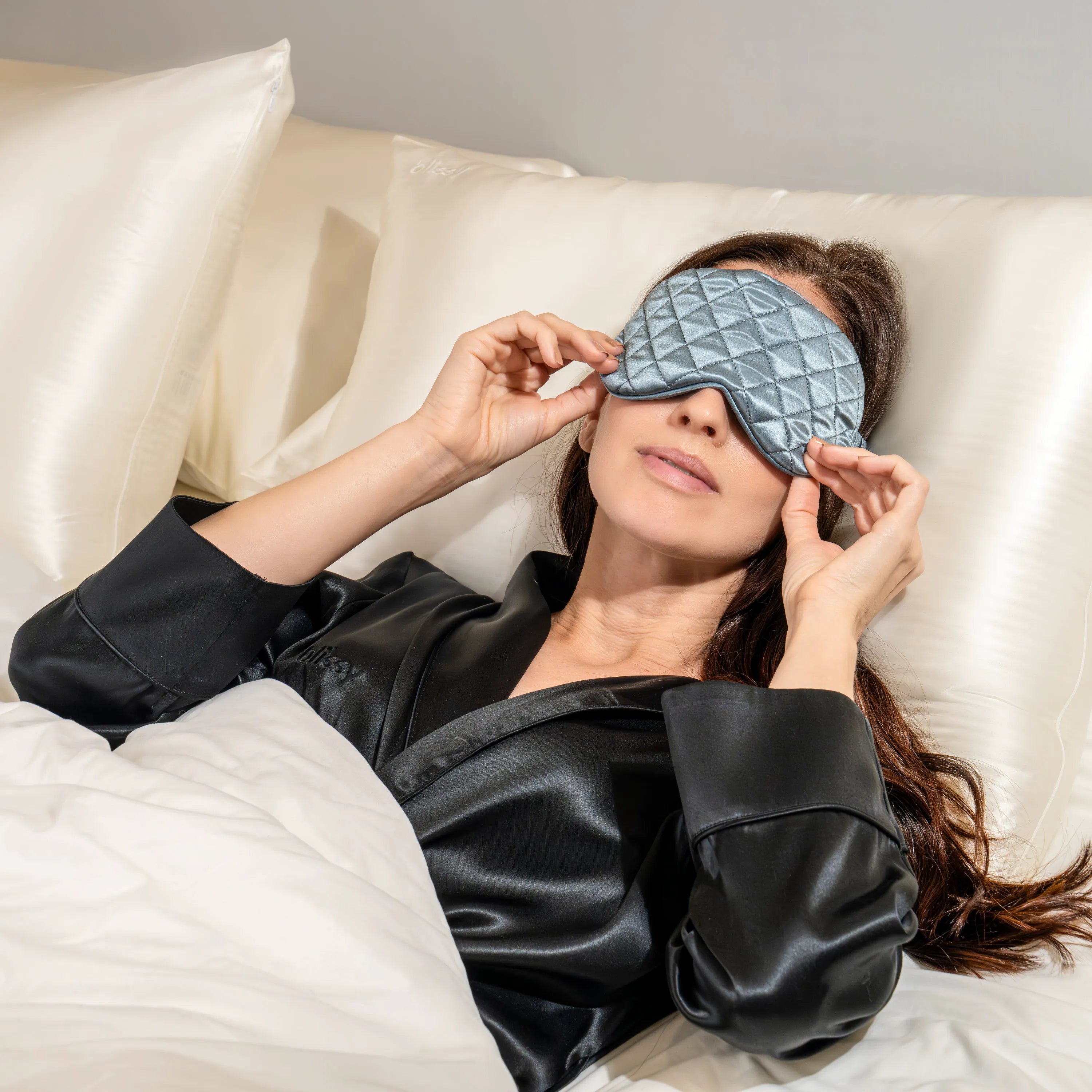 Sleep Mask in Ash Blue with Diamond Quilted Pattern