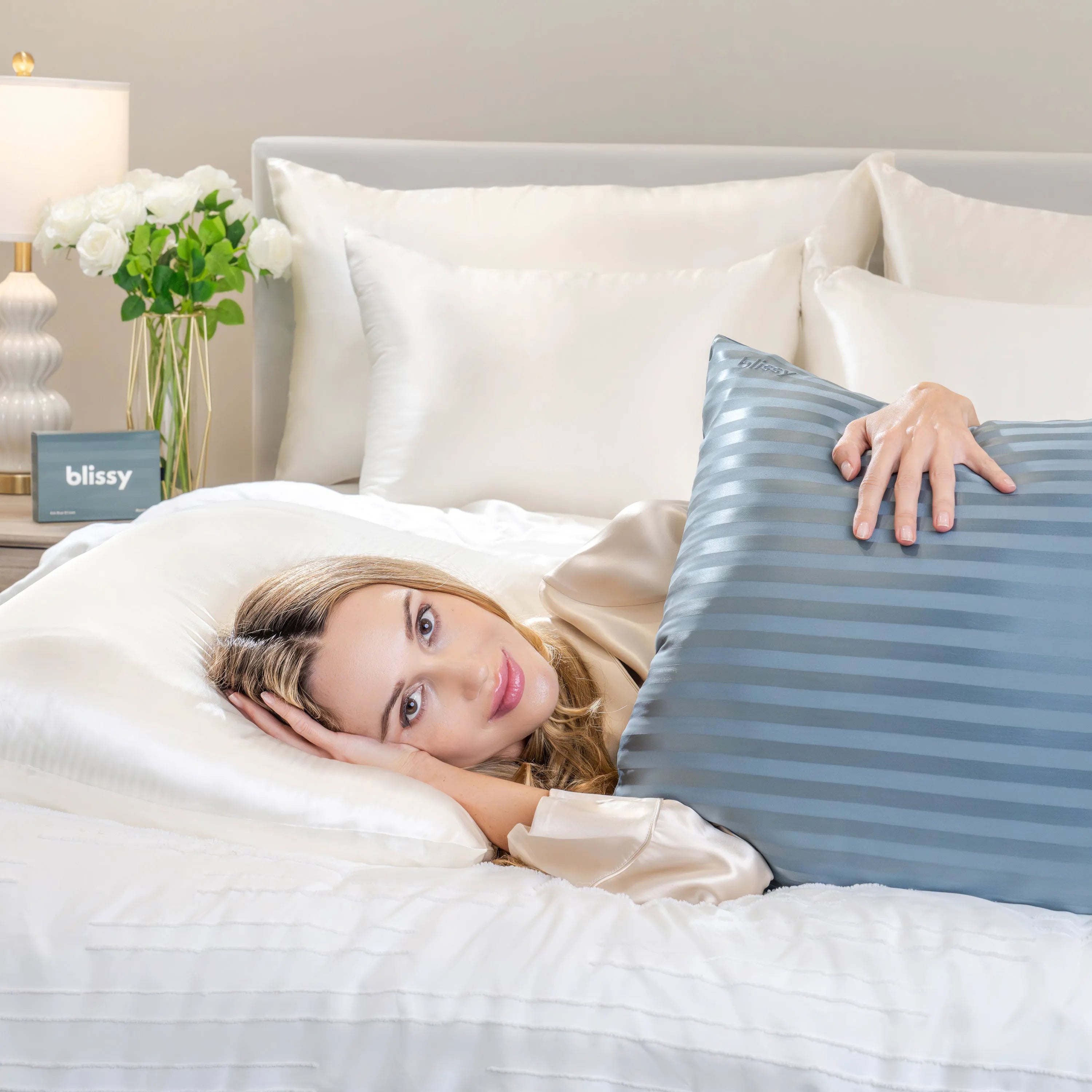Ash Blue Striped Queen Pillowcase