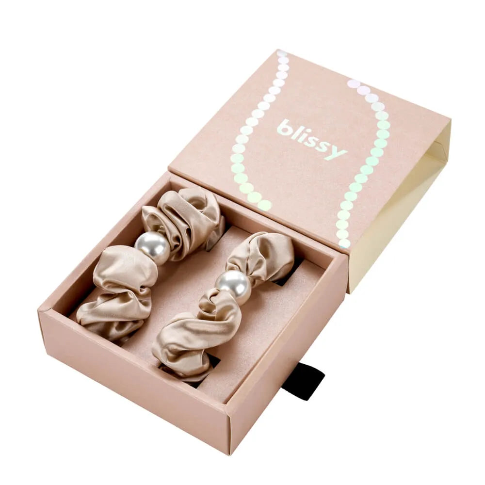 Blissy Pearl Scrunchies in Champagne