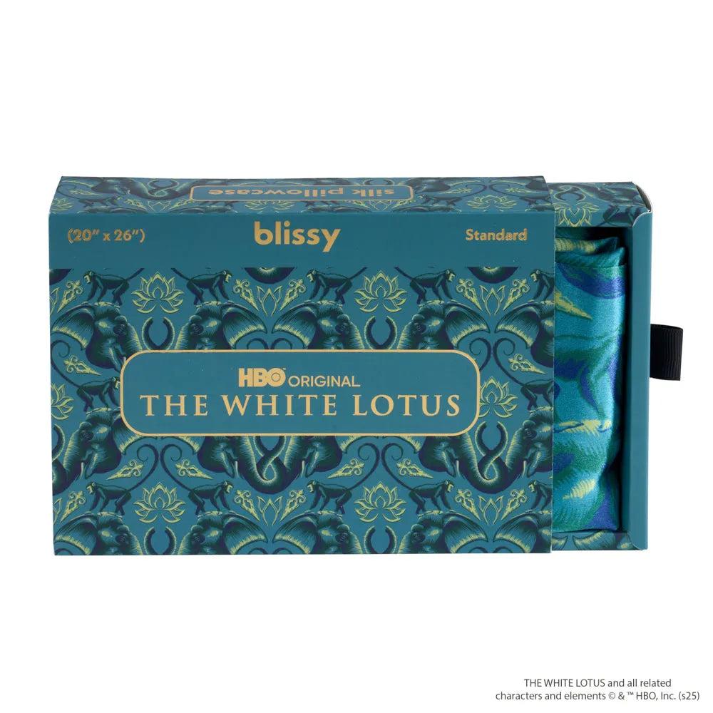 Pillowcase in White Lotus and Emerald Jungle, Queen Size