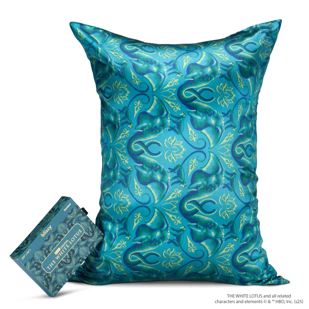 Pillowcase in White Lotus and Emerald Jungle, Queen Size
