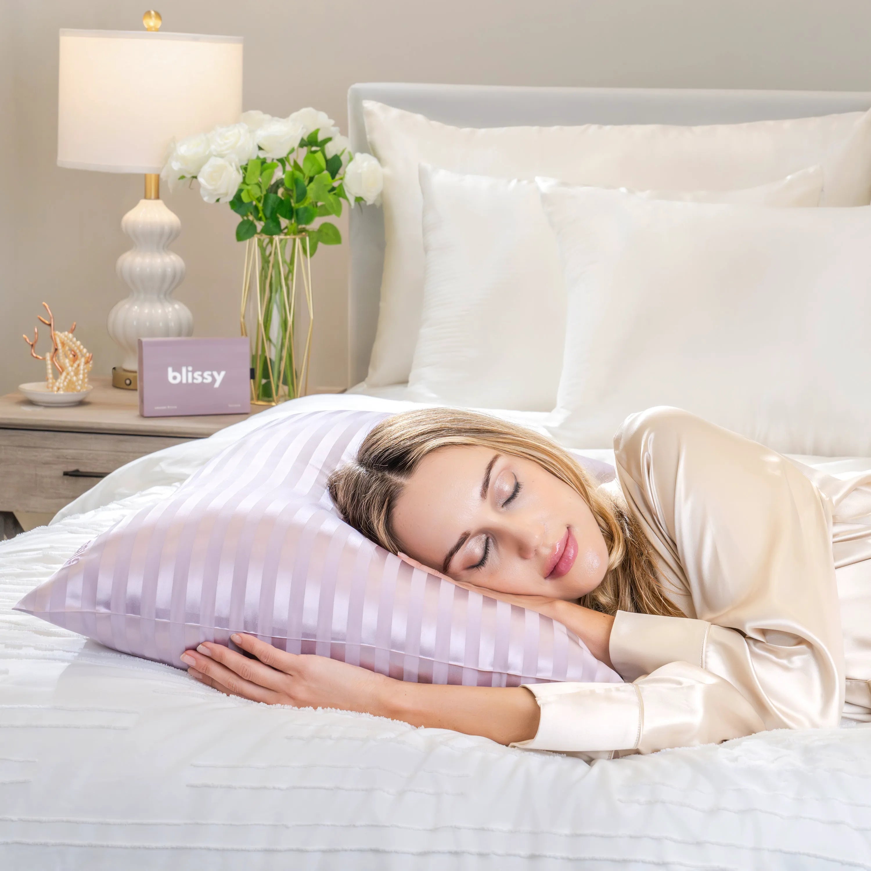 King Pillowcase in Lavender Striped