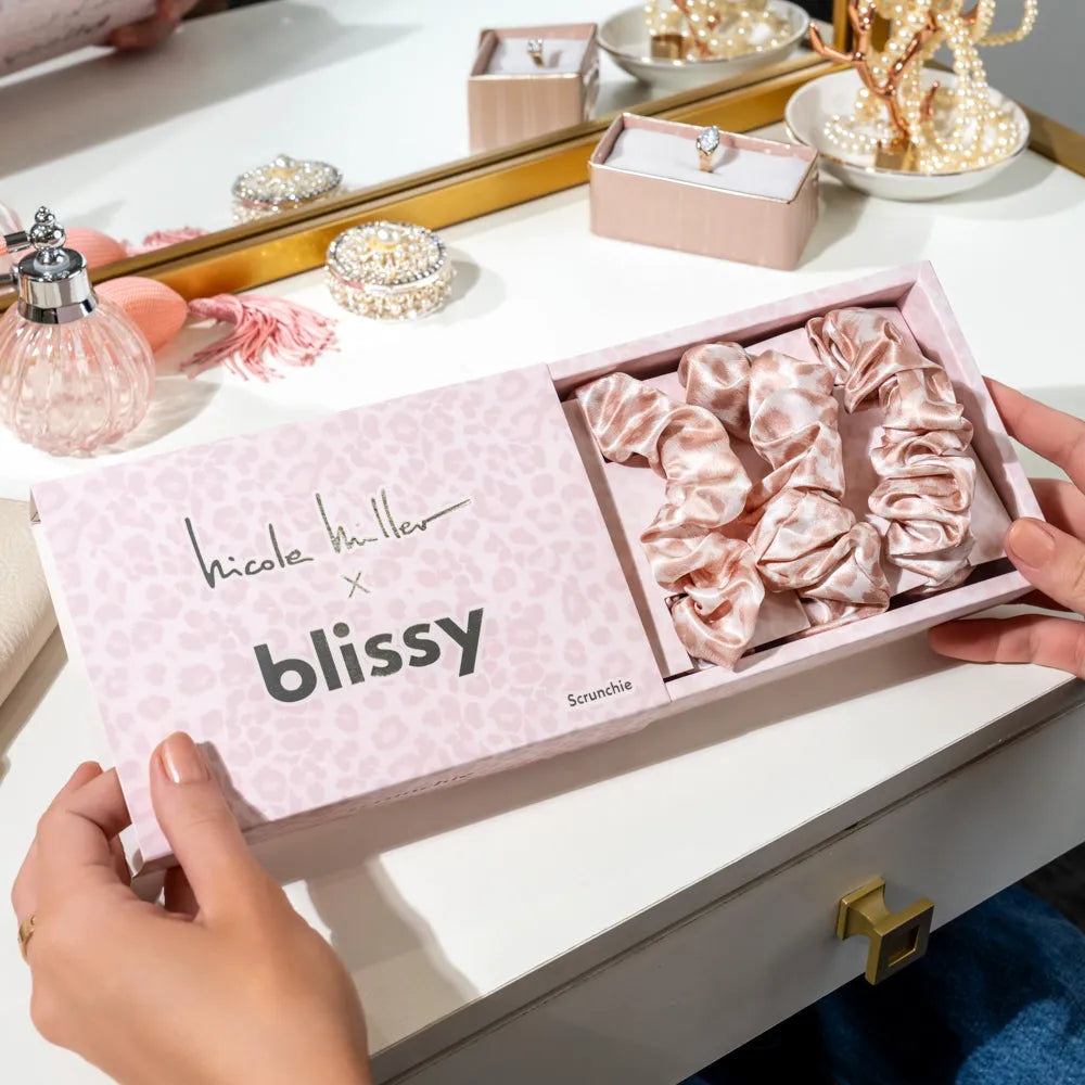 Blissy Scrunchies by Nicole Miller in Mauve Cheetah