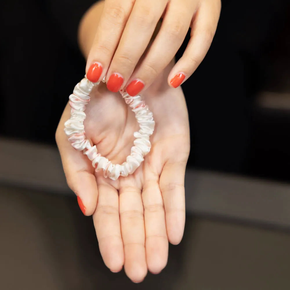 Blissy Skinny Scrunchies in Rose White Marble