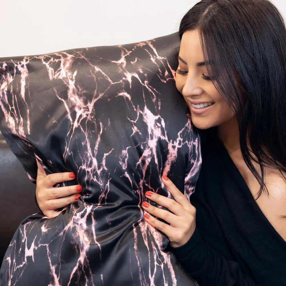 Pillowcase in Rose Black Marble, Standard Size