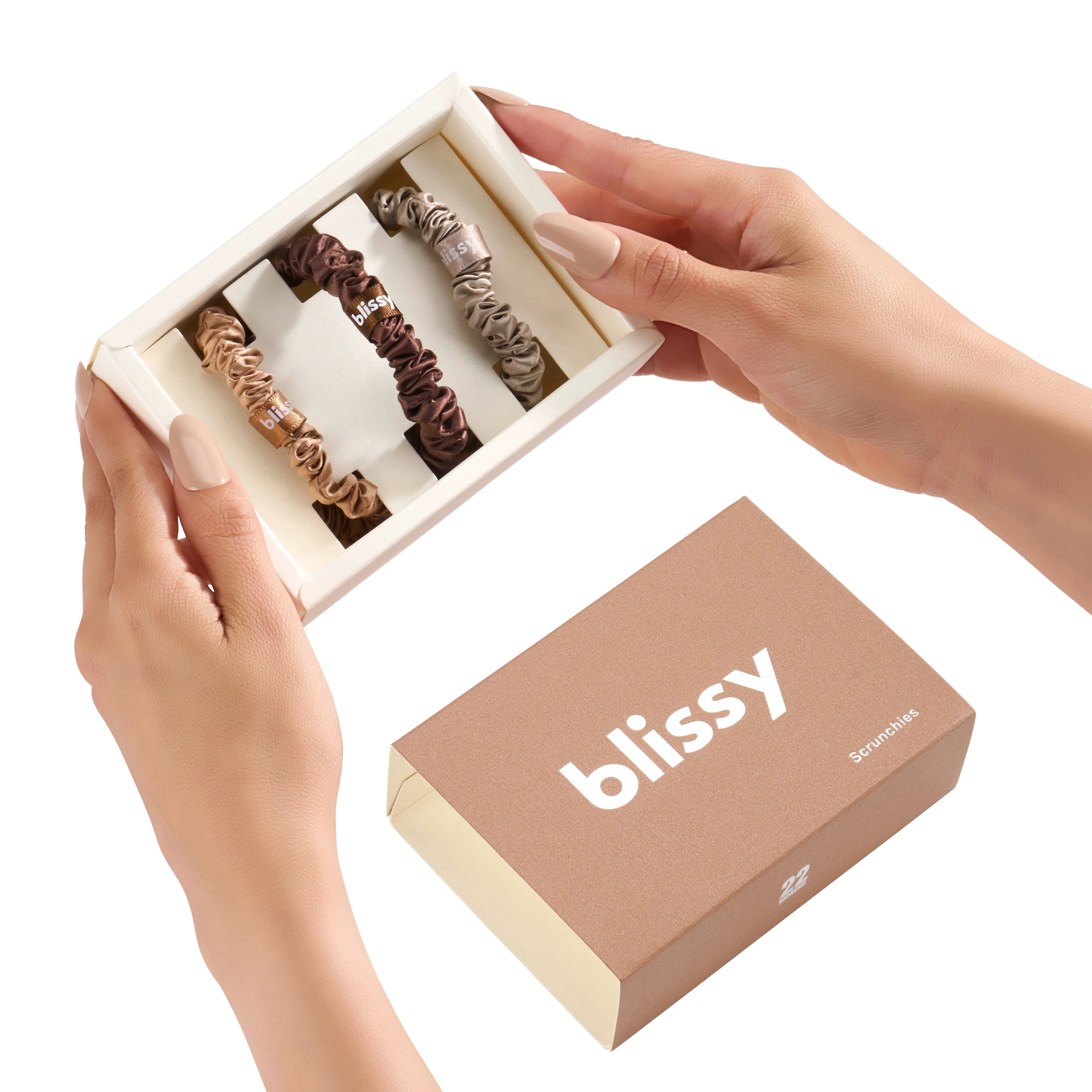 Blissy Skinny Scrunchies in Taupe, Cinnamon, and Brown