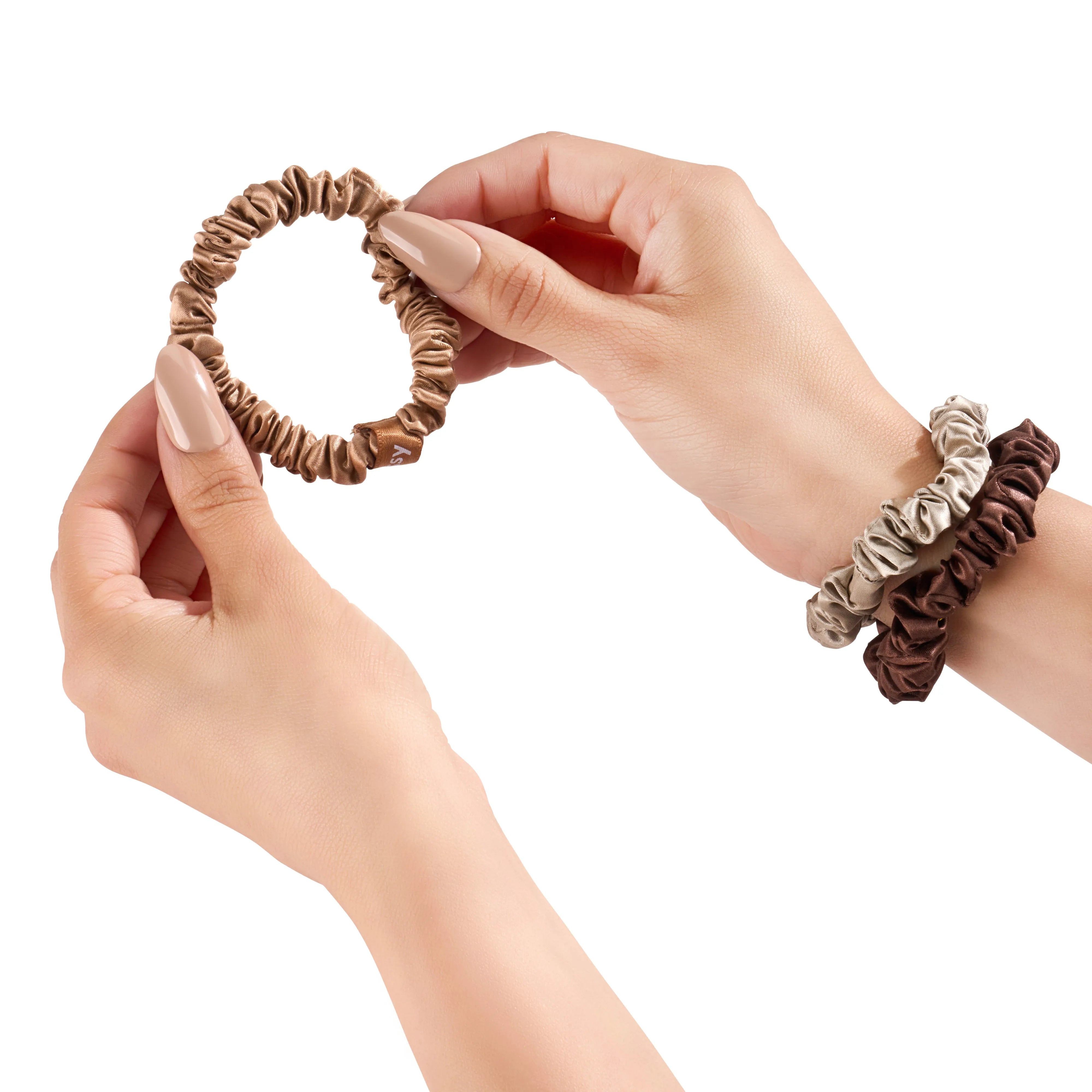Blissy Skinny Scrunchies in Taupe, Cinnamon, and Brown