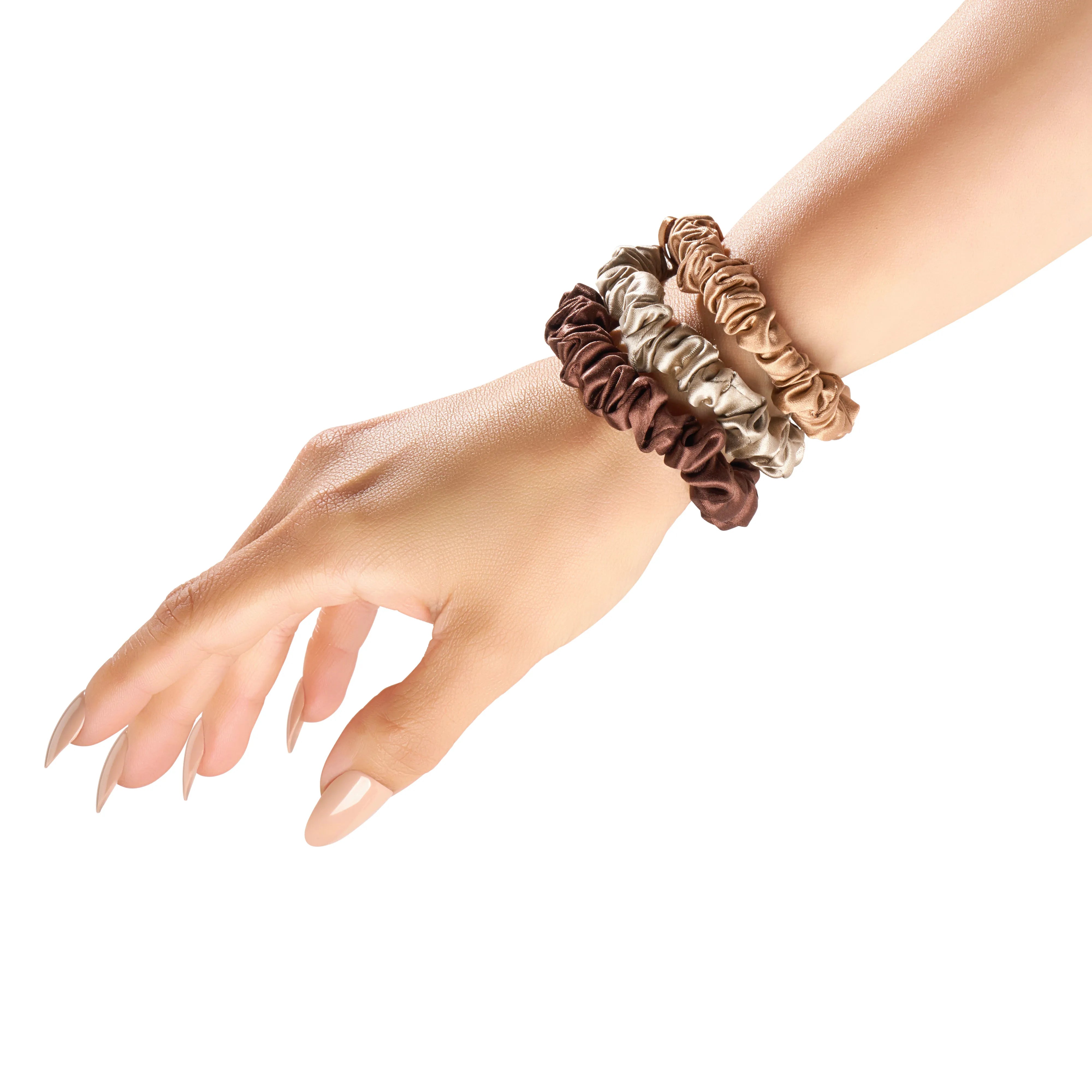 Blissy Skinny Scrunchies in Taupe, Cinnamon, and Brown