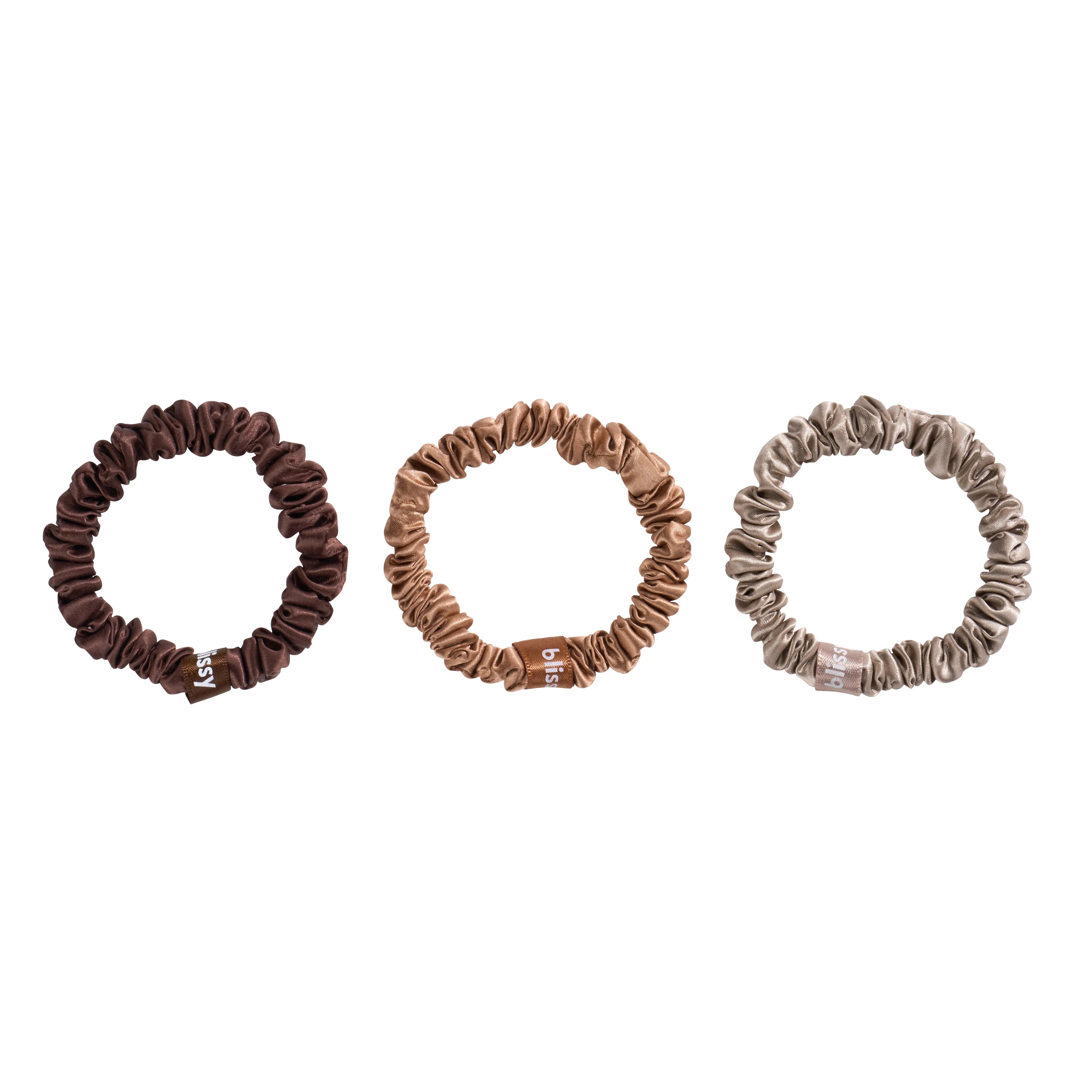 Blissy Skinny Scrunchies in Taupe, Cinnamon, and Brown