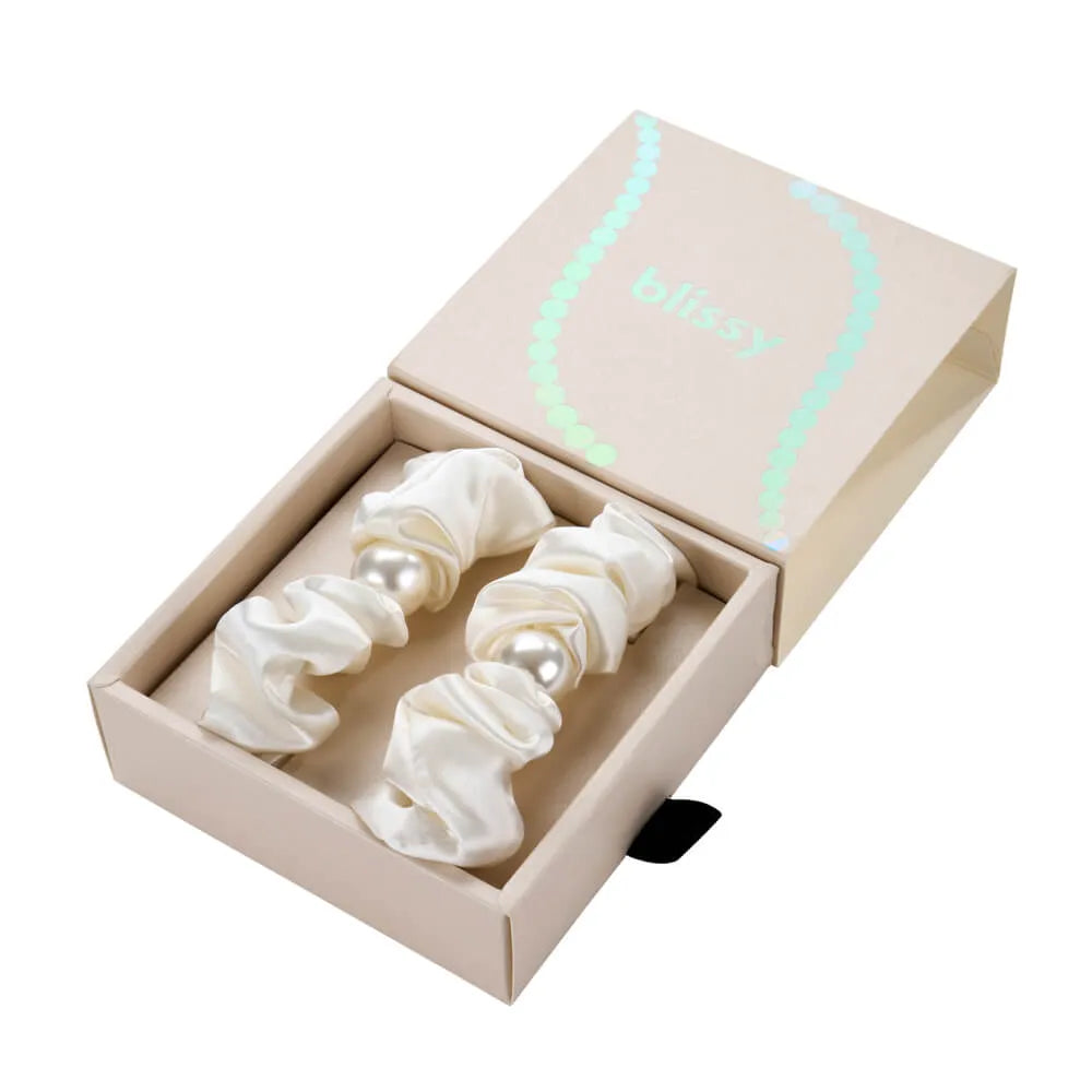 Blissy Pearl Scrunchie - White