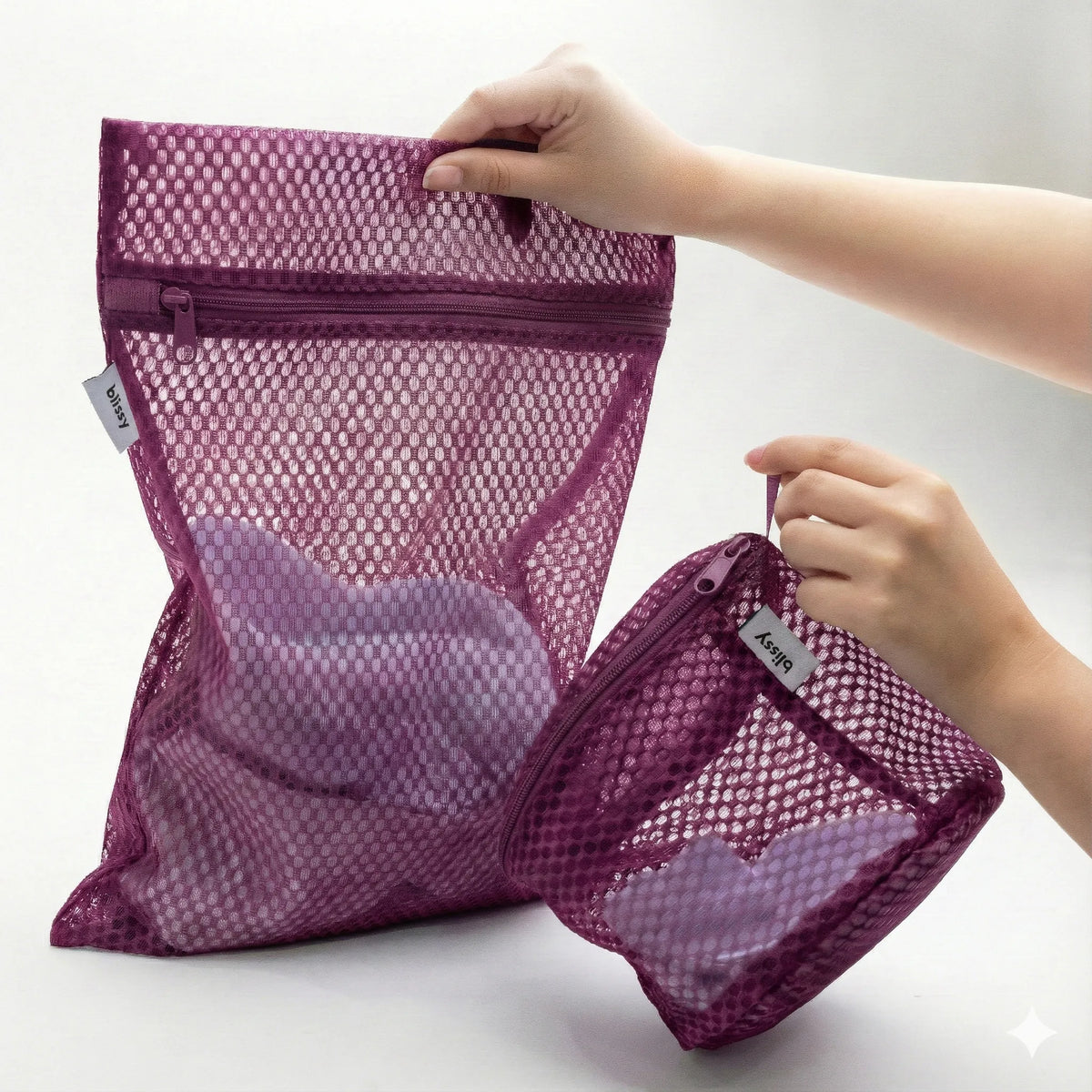Blissy Mesh Laundry Bags, Plum, 3-Pack