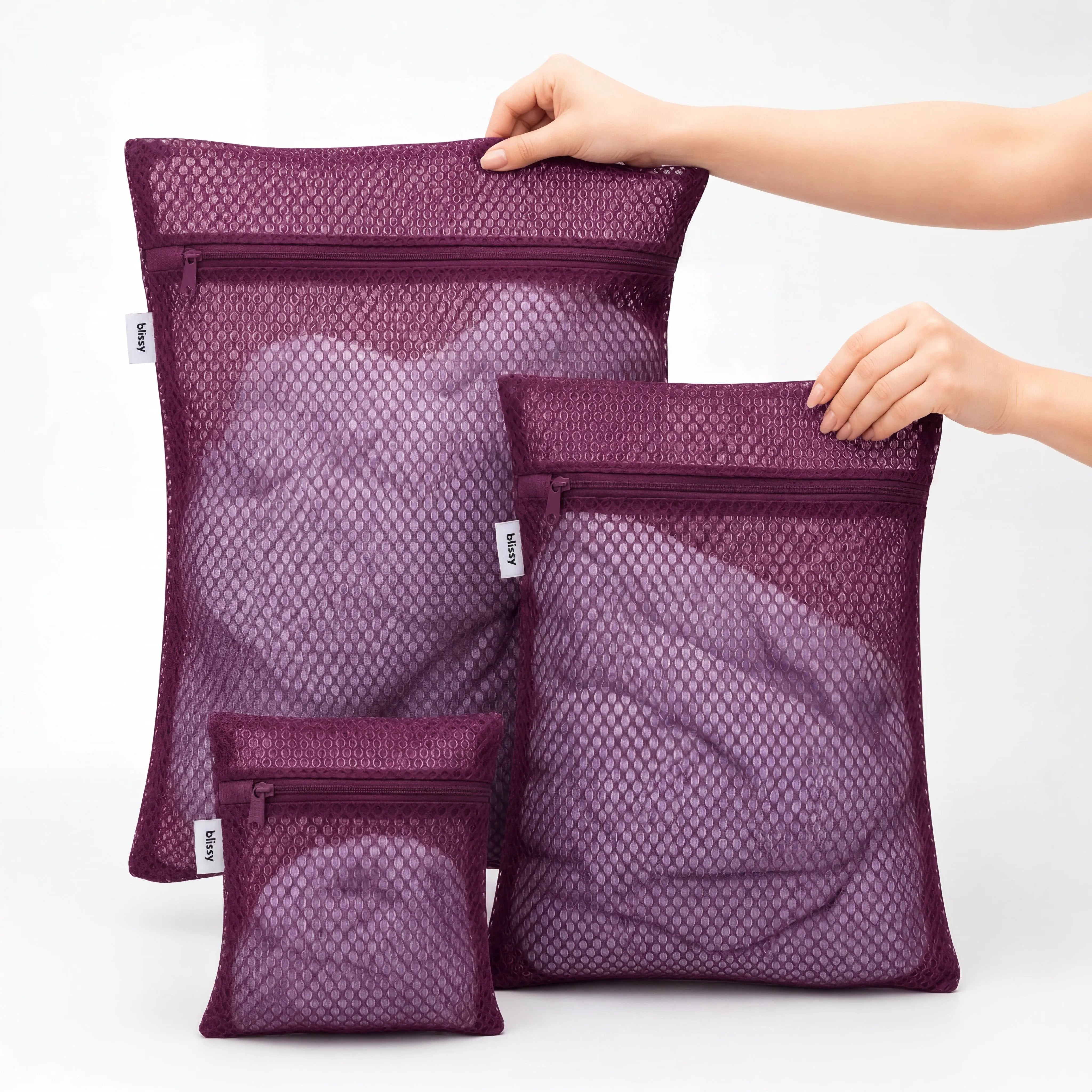 Blissy Mesh Laundry Bags, Plum, 3-Pack